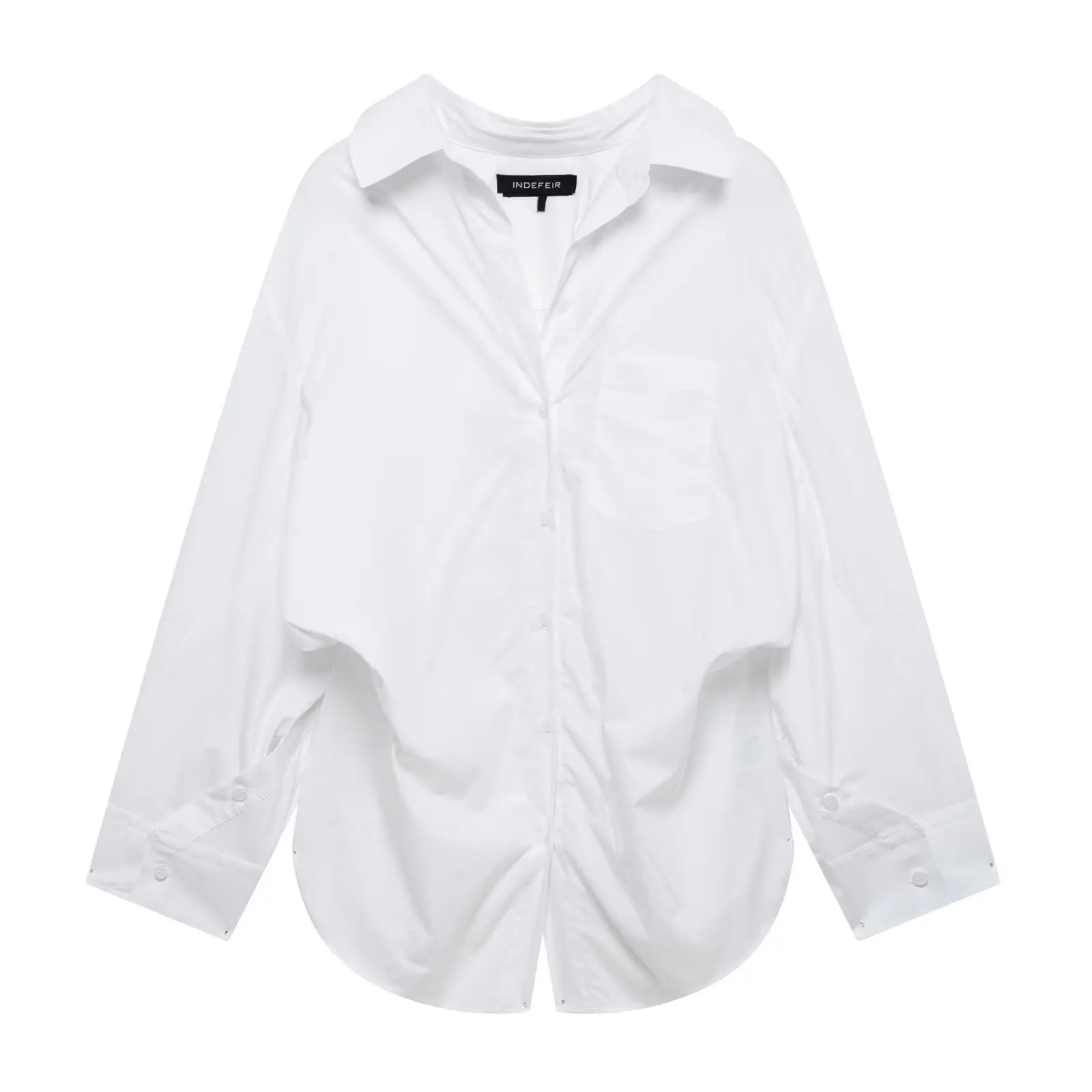 HH Women Elegant Commuter Shirt Splicing Loose Striped Single-breasted Lapel Blouse Female Spring Casual Long-sleeved Top