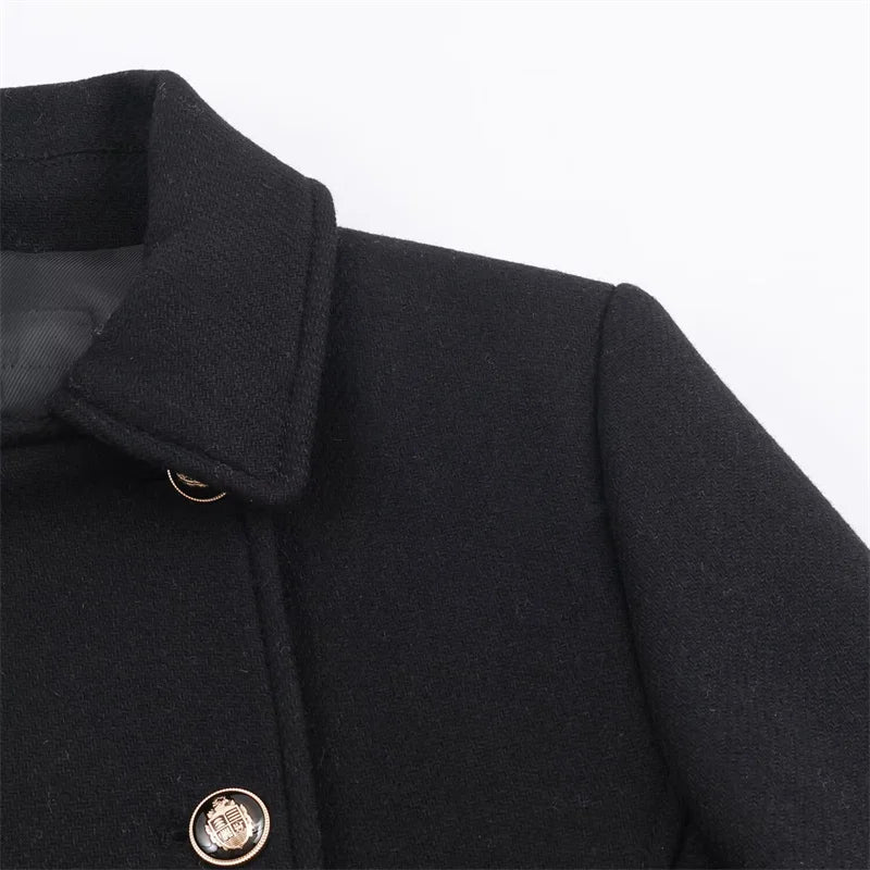 Women's Wool Coat Solid Color Lapel Short Double-Breasted Coat  Autumn and Winter Casual Simple Clothing