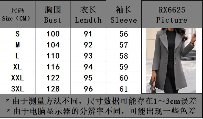 Wool Coat Jacket Women Woolen Outerwear Single Breasted Turn Down Collar Slim Mid Length Overcoat Office Lady Autumn Winter 2025
