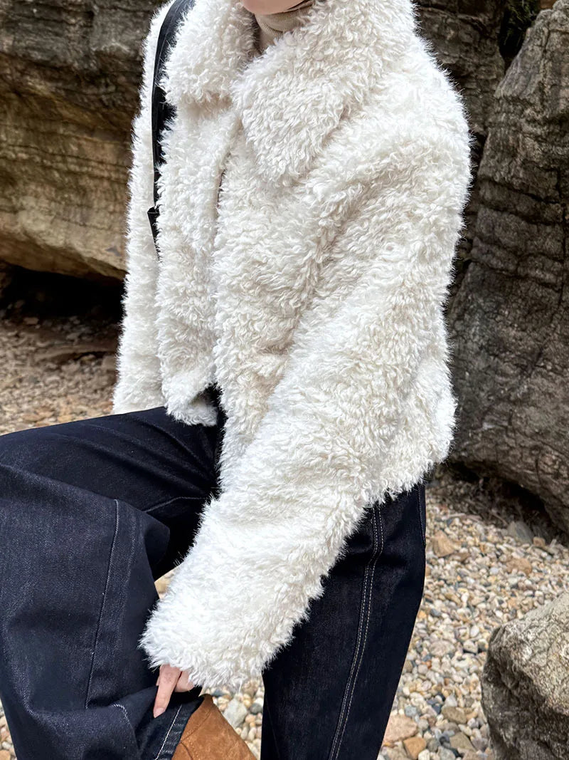 2024 Women Winter Warm Coat Furry Lambswool Coat Turn Down Coat Thick Jacket Tops For Women Coat Casaco Feminino