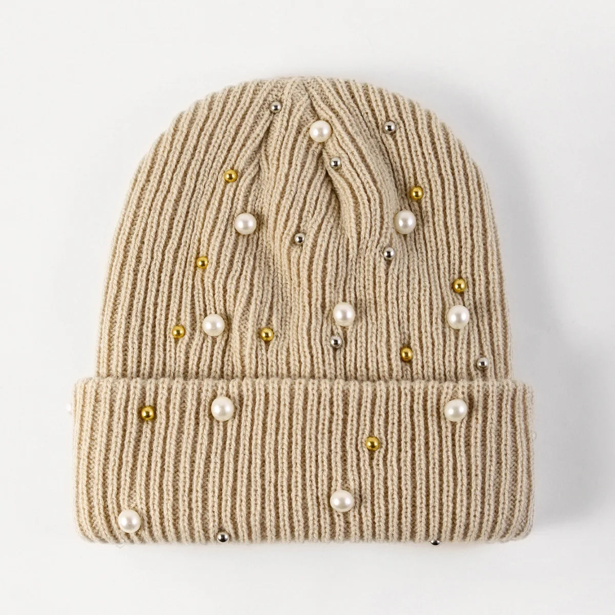 New Autumn And Winter Woolen Hat For Women, Fashionable Pearl Embellishment, Winter Warm Knitted Hat