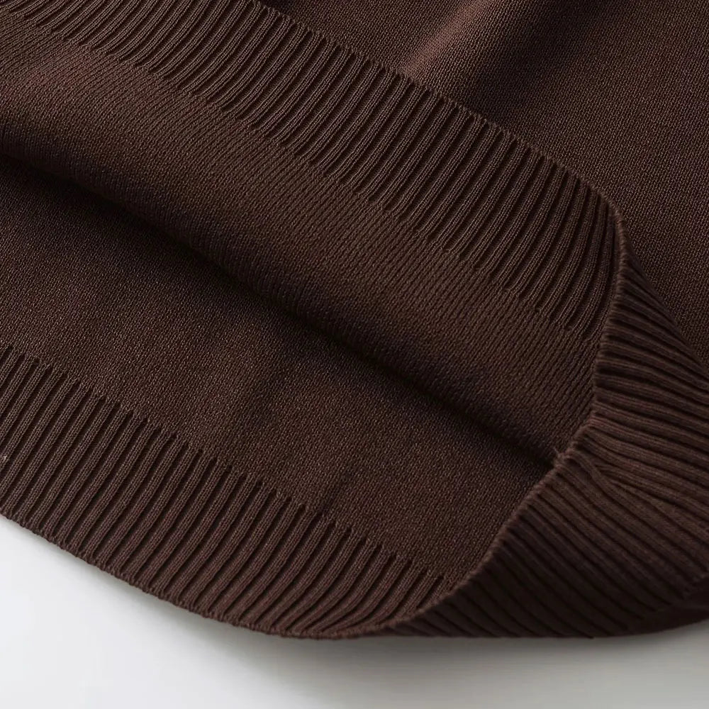 Women's Fashion Two-Piece Set with Side-Stripped Knit Sweater And High-Elastic Waist Straight Pants Female Casual Outfit