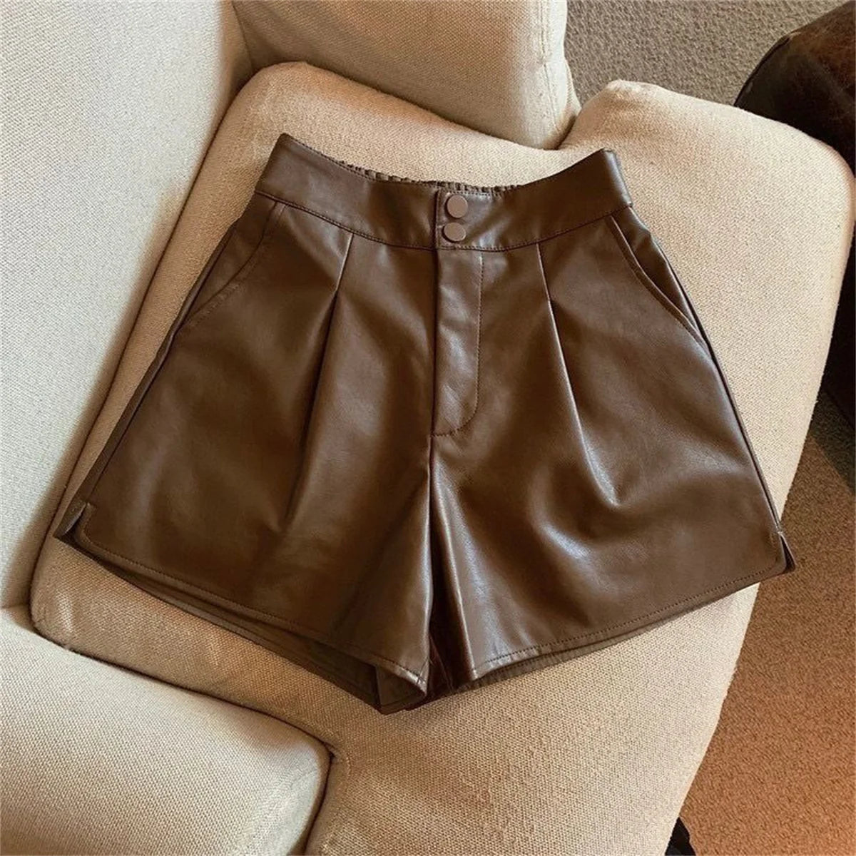 Fashion PU Shorts For Women 2025 Autumn Winter Retro New In Short Pant Solid High Waist Chic Shorts Lady Y2k Casual Street Wear