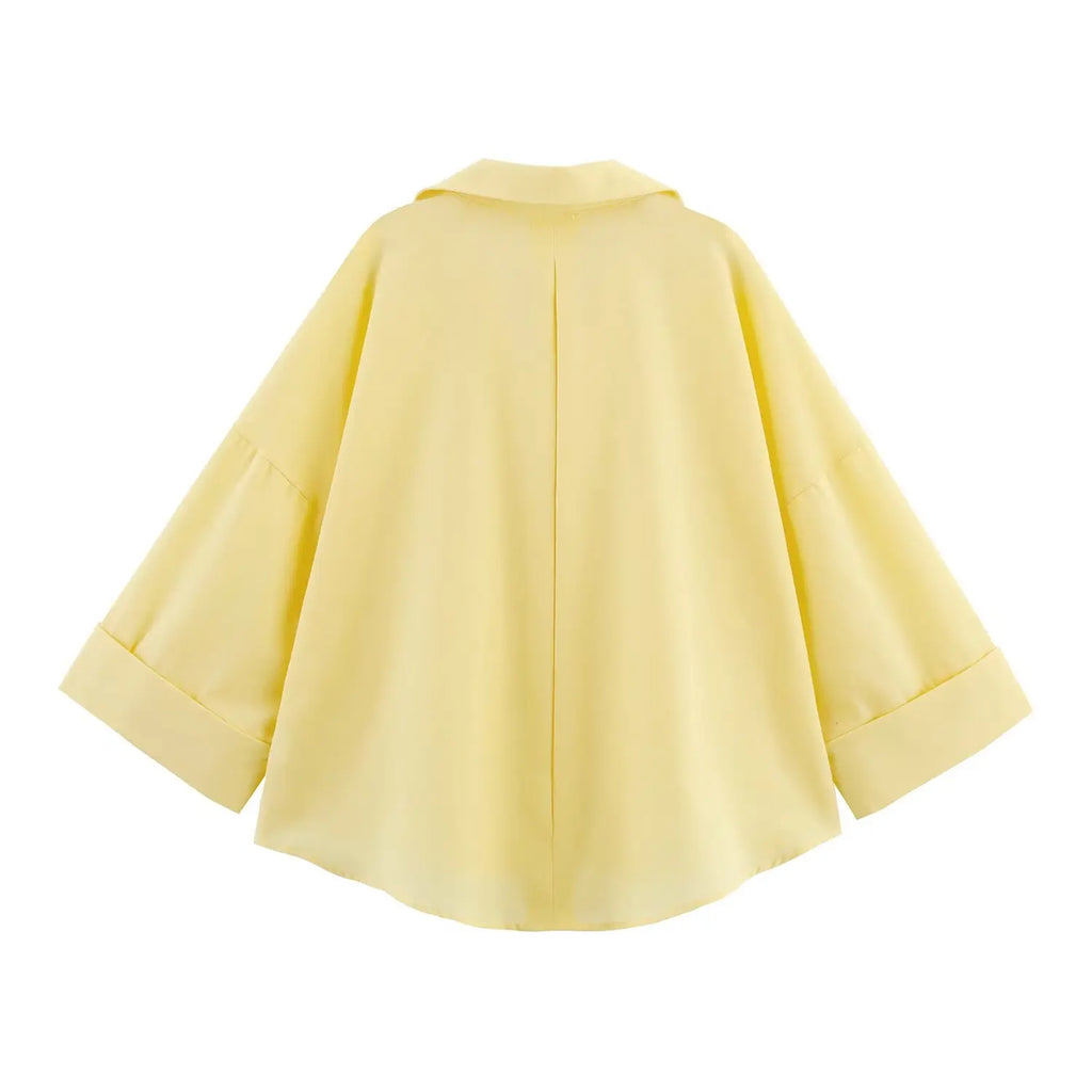 Women Fall Casual Loose Shirt Lapel Buttons Wide Sleeve Shirt 2025 New Spring Autumn Minimalist Holiday Versatile Shirt