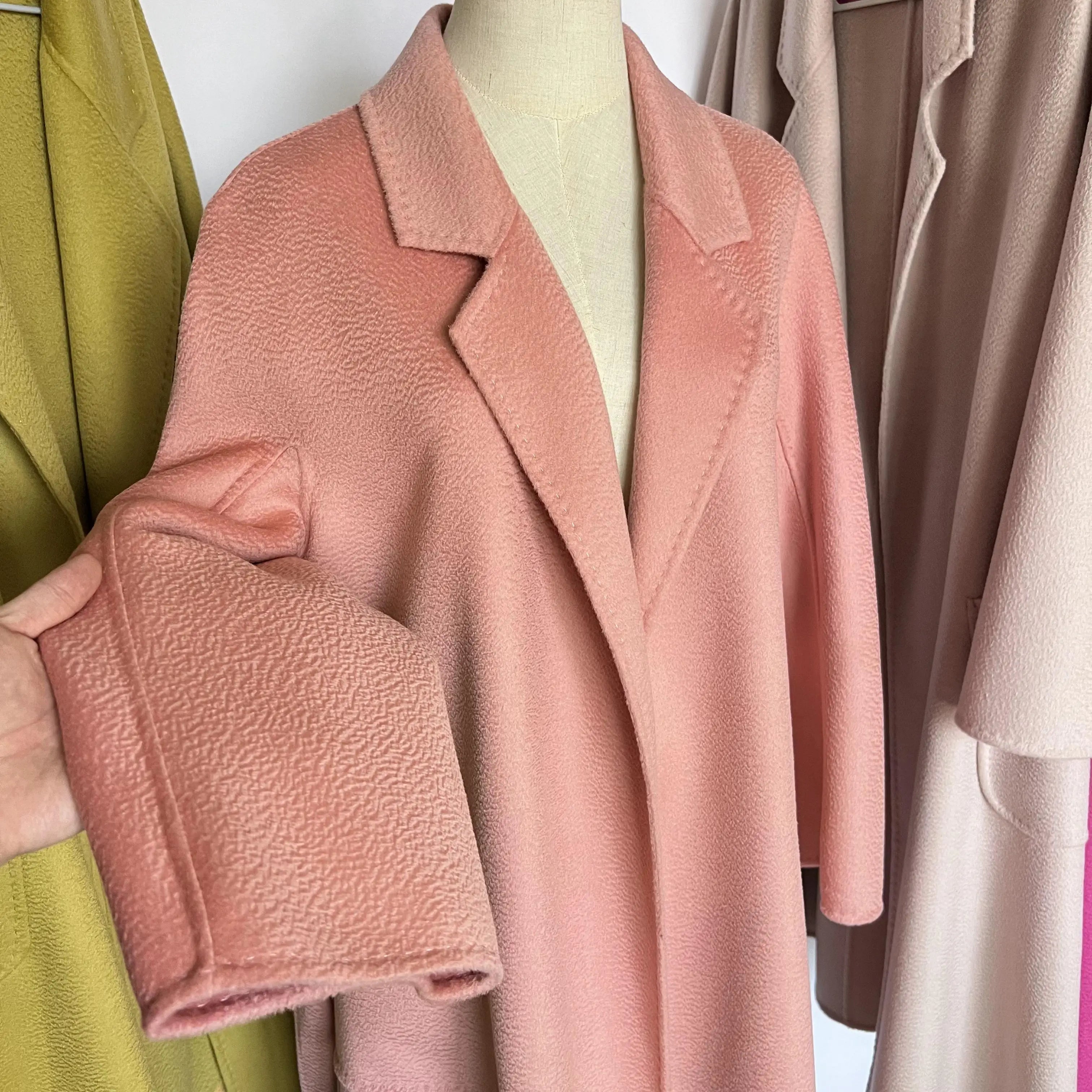 Cashmere Coat Female Winter Mid-Length Corrugated Coat Black Wool Coat Woman Autumn New Casual Fashion Red Beige Lace-Up Coat