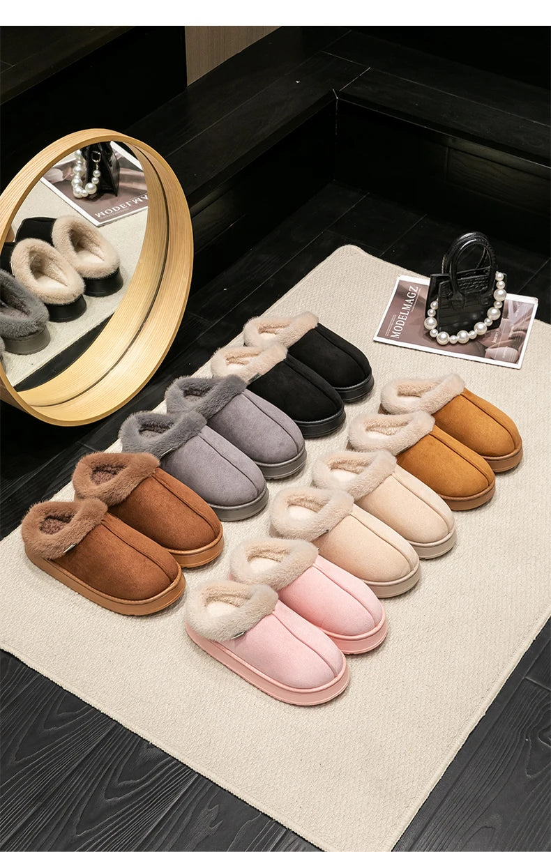 Women's Winter Slippers Non-Slip Indoor House Shoes, Plush Fleece Lined Warm Cotton Slippers with Soft Sole for Home Comfort