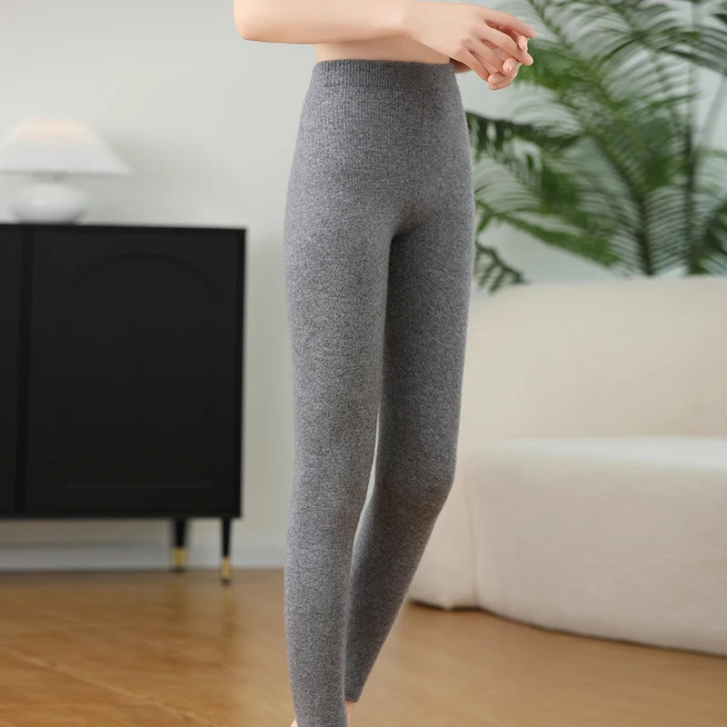 2025 Autumn&Winter Women Knitted Cashmere Wool Pants  Warm Receiving abdomen High elasticity High-quality Basic Slimming legging