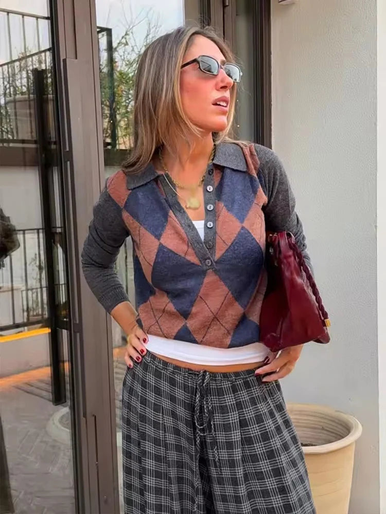 Women Sweater Pullover 2025 Autumn Winter New Fashion Long Sleeves Printing Women Sweater Pullover Elegant Hight Street Top