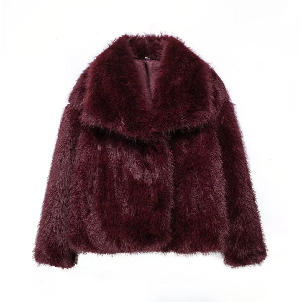 HH Winter Casual Women Solid Faux Fur Jackets 2024 Lapel Long Sleeve Patchwork Buttons Designer Coats Female Fashion Outwear