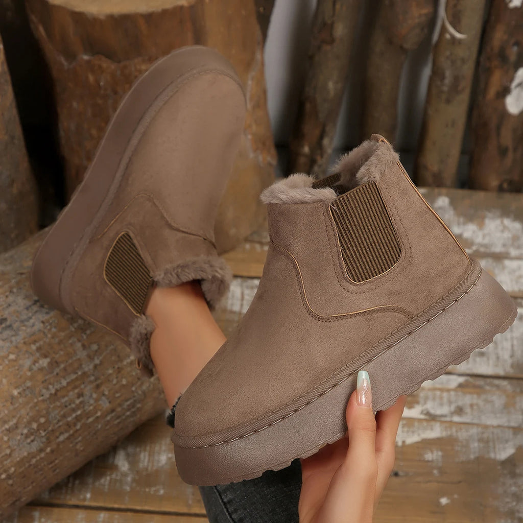 Winter Women Short Plush Warm Snow Boots Casual Shoes New Suede Fur Chelsea Ankle Boots Flats Platform Ladies Shoes Botas Mujer