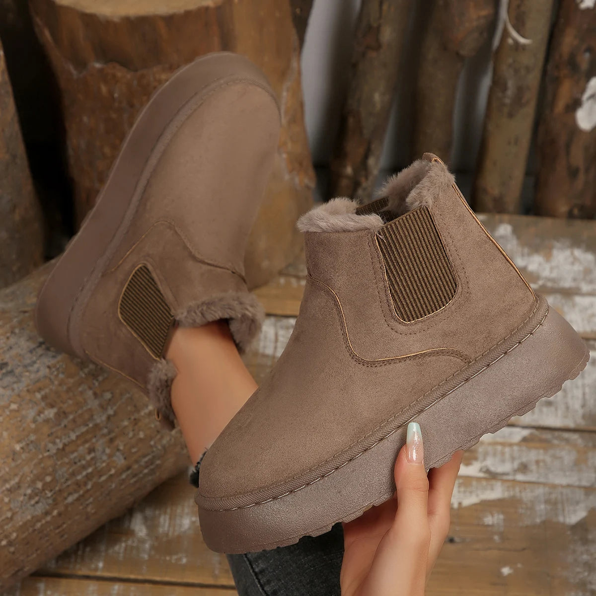 Winter Women Short Plush Warm Snow Boots Casual Shoes New Suede Fur Chelsea Ankle Boots Flats Platform Ladies Shoes Botas Mujer