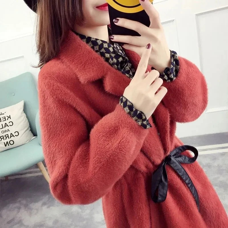 Winter Woolen Coat Jacket Women 2023New Female High-end Imitate Golden mink Overcoat Ladies Elegant Fashion Jackets