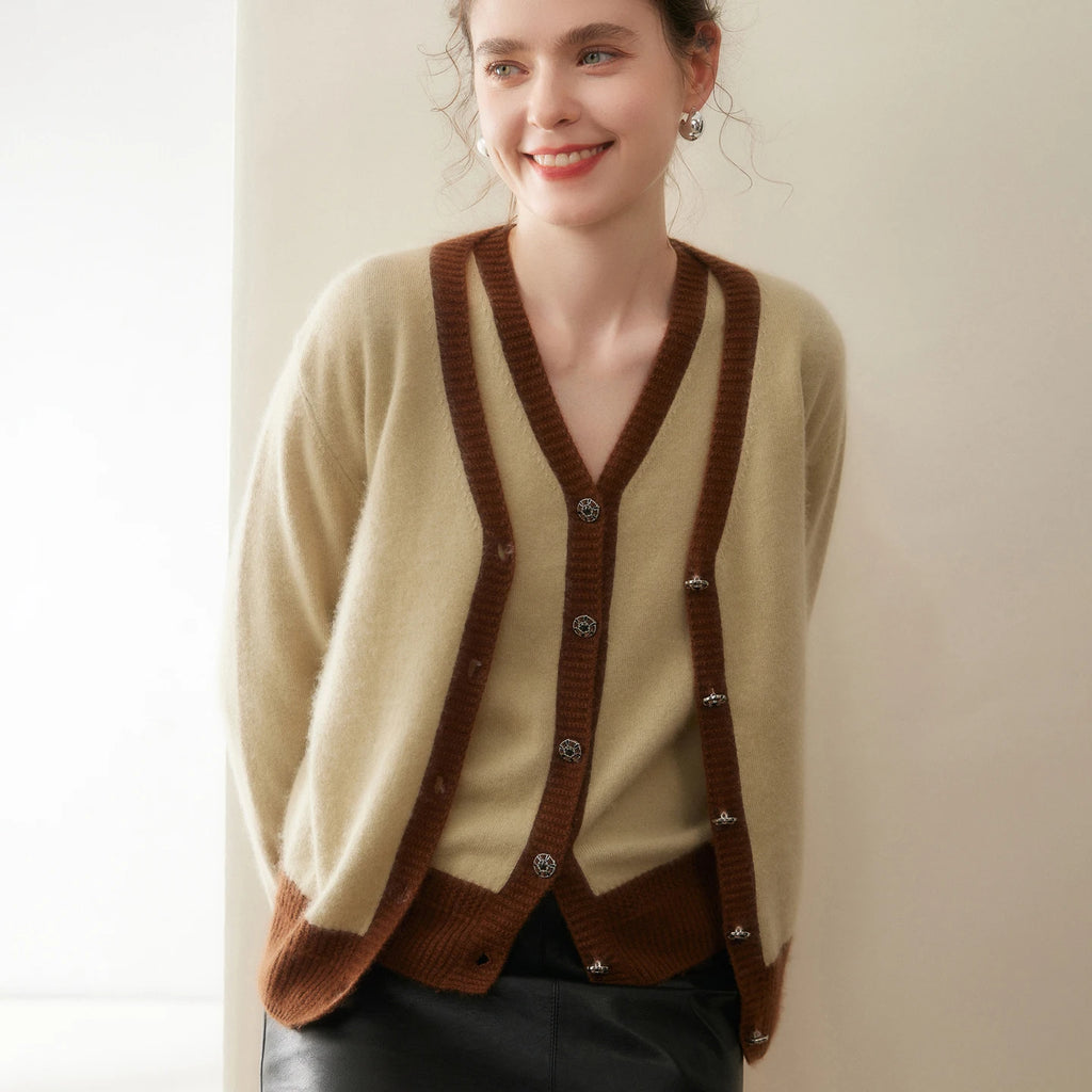 Women Cashmere Sweater V-neck  Cardigan and Vest Set Spring Autumn Winter 100% Cashmere Knitwear Long Sleeve Top Waistcoat Suit