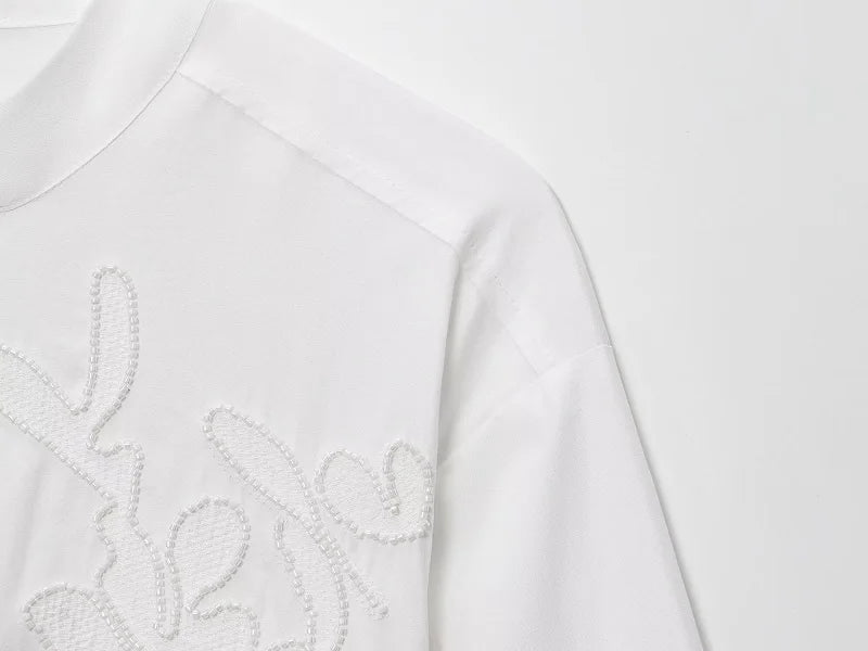 MUJER White Women's Shirt Embroidery Button up Shirts for Women Summer Casual Shirts Woman Long Sleeve Shirts and Blouses Woman