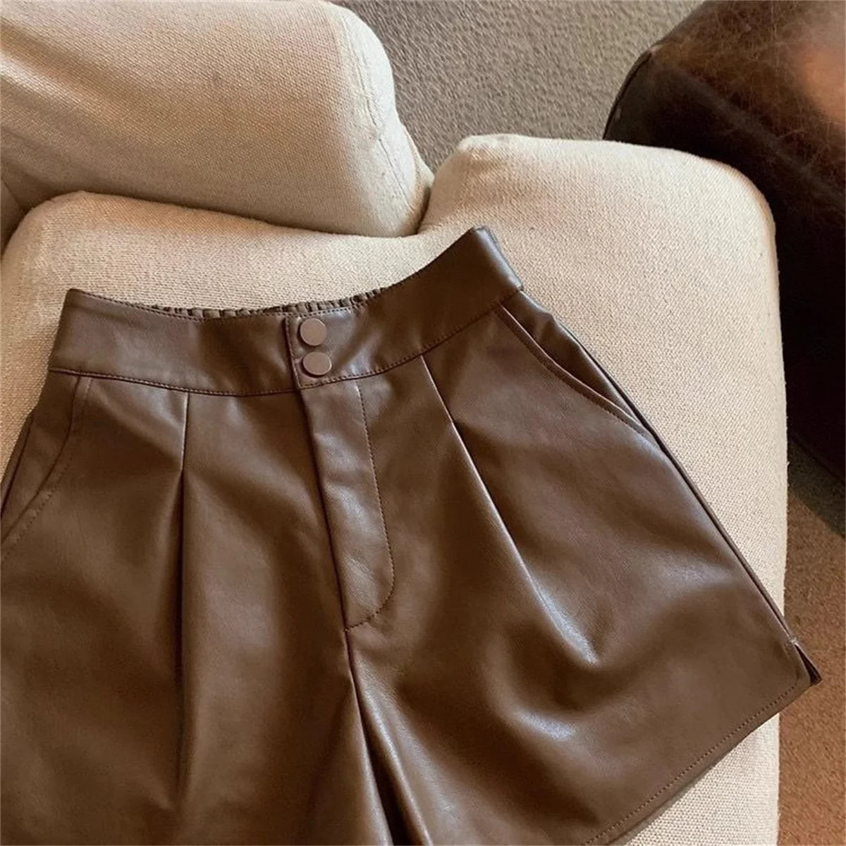 Fashion PU Shorts For Women 2025 Autumn Winter Retro New In Short Pant Solid High Waist Chic Shorts Lady Y2k Casual Street Wear