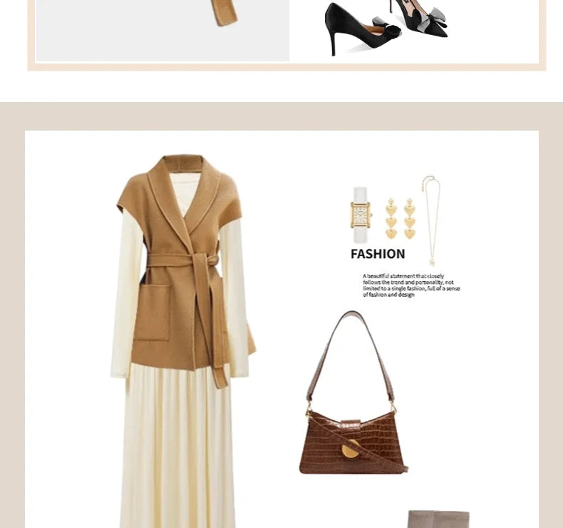 Fashionable Wool Vest for Women Autumn and Winter Double-Sided Wool Mid-length Elegant Waistcoat Coat Female Horse Clip Jacket