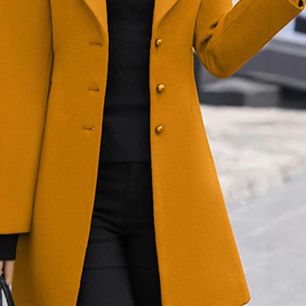 Women's Winter Coats 2025 All-Black Mid-Length Design with Chic Wide Lapel and Long Sleeve for Effortless Street Elegance