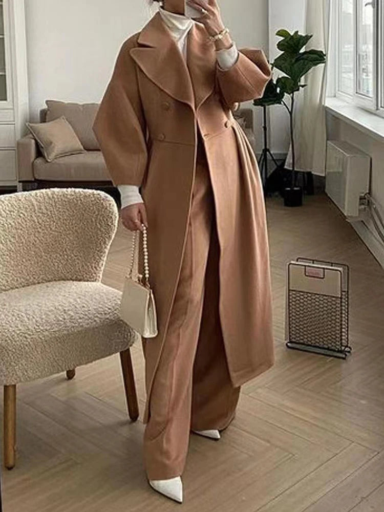 Winter Coat For Women Fashion Solid Loose Lapel Double Breasted Trench Vintage Long Sleeve Jackets Warm Thick Woman New In Coats