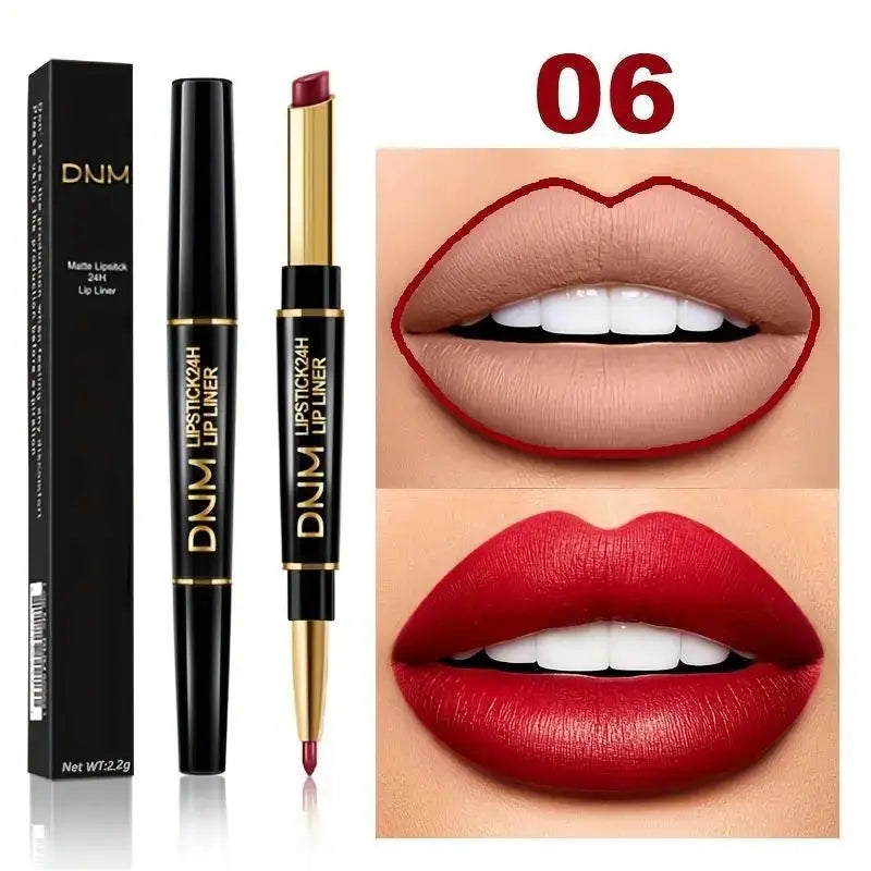 12 Colors Double-Ended Lipstick & Lip Liner Pencil，Waterproof, Non-Stick, Long Lasting,Make Natural Makeup Effect for All Skin