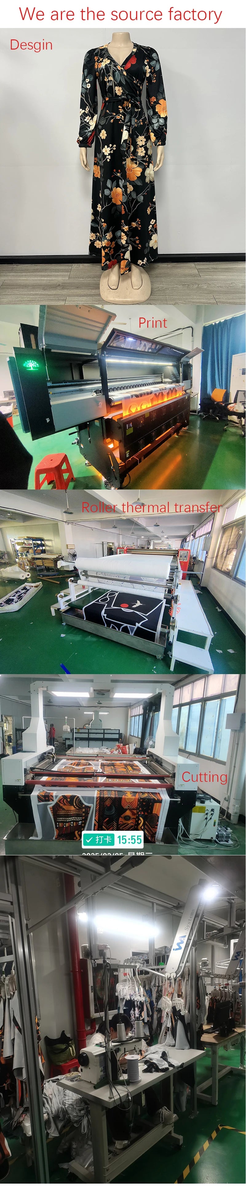 European and American women's fashion temperament casual print slim black dress