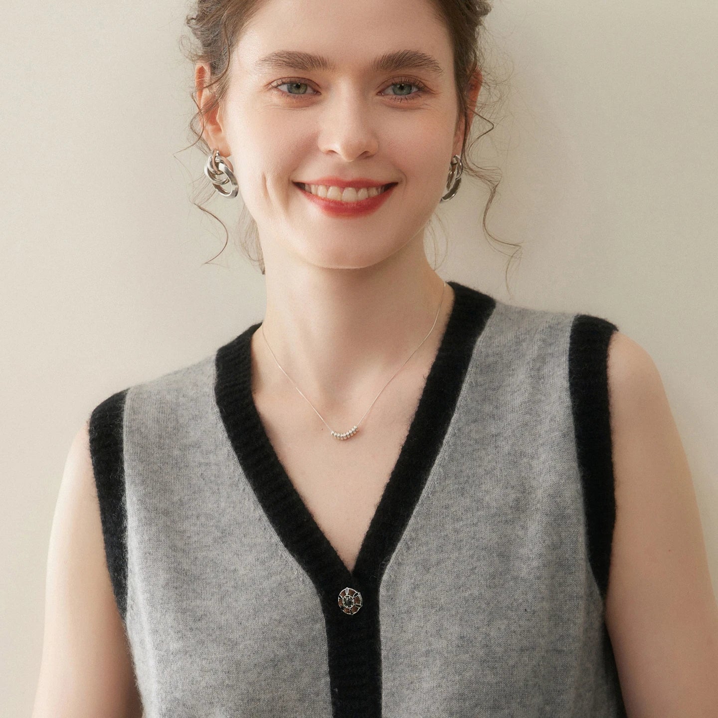 Women Cashmere Sweater V-neck  Cardigan and Vest Set Spring Autumn Winter 100% Cashmere Knitwear Long Sleeve Top Waistcoat Suit