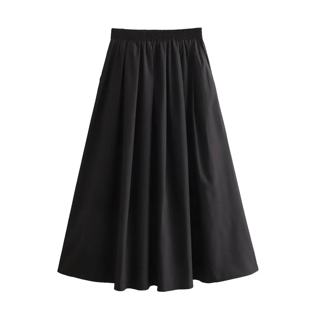 Mooyufon Women's Fashion Spring New Black Wide Pleated Swing Vintage Chic Female High Waist  Elegant A-line Long Skirt Mujer