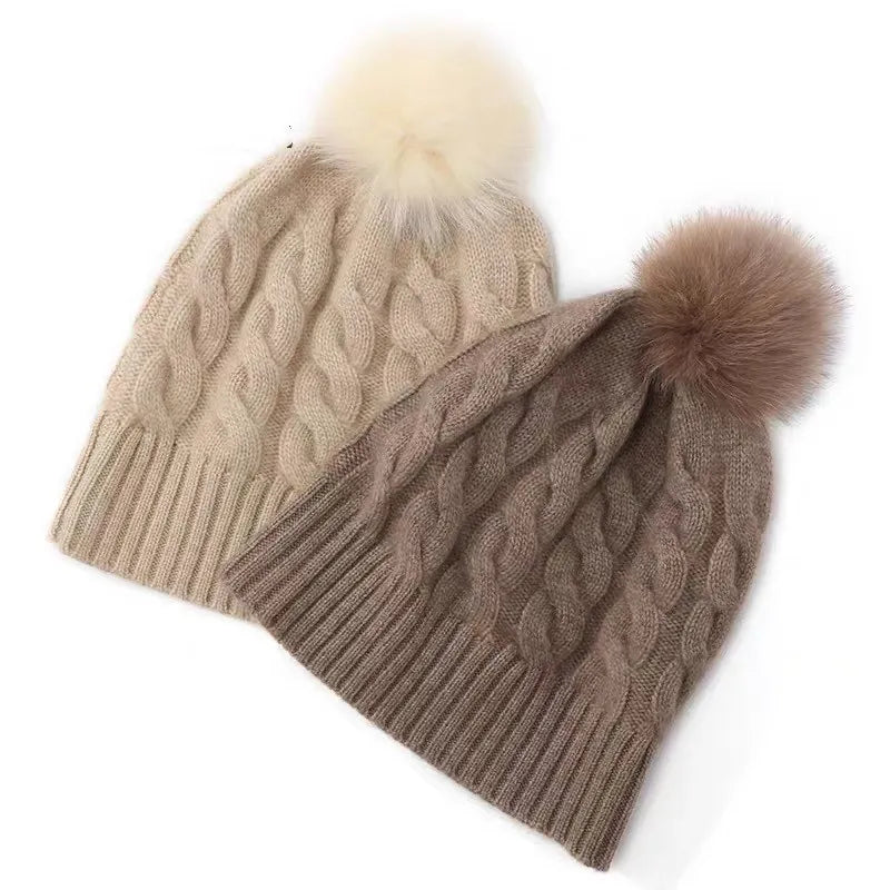 Merino 100% Wool Women's Hat Autumn Winter Thick Warm Casual Fashionable Ear Protection Knitted Cashmere Hat