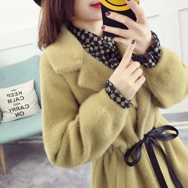 Winter Woolen Coat Jacket Women 2023New Female High-end Imitate Golden mink Overcoat Ladies Elegant Fashion Jackets
