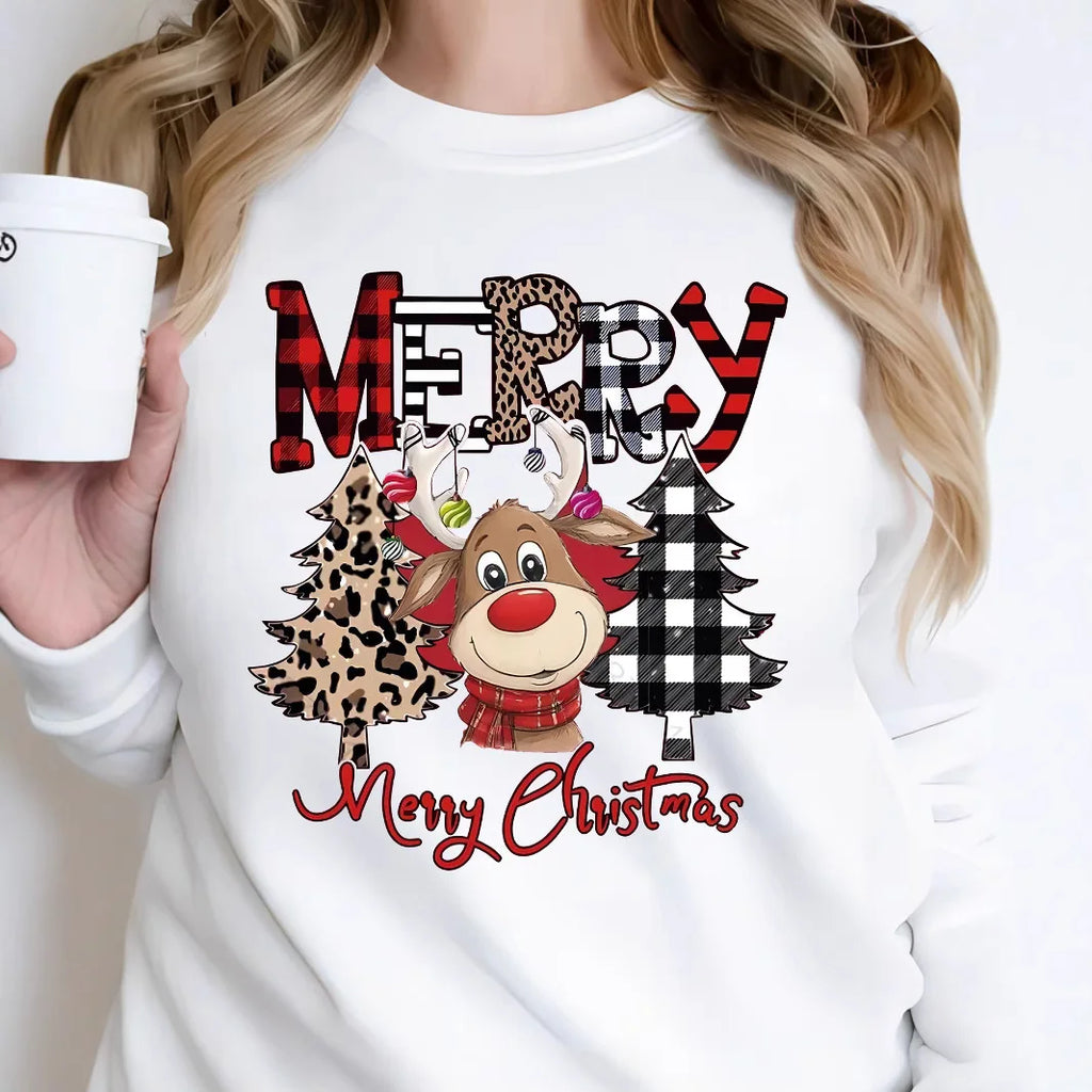 Women's Christmas Casual Sweatshirt with Merry Christmas Let Warm round-neck long-sleeved pullover