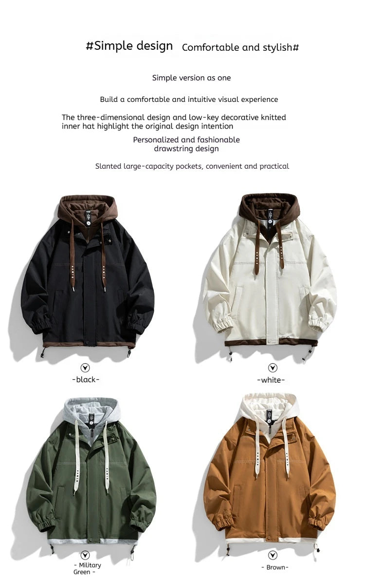 Men's Jacket Thin Hooded Jacket Youth Autumn and Winter New Popular Color Matching High-end Baseball Uniform Casual Hooded