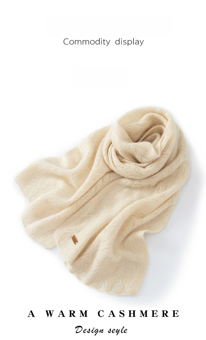 Women 100% Pure Cashmere Knit Scarf Patterned Winter Warm Soft Cozy Fashion Casual Neck Warmer Cold Weather Accessory
