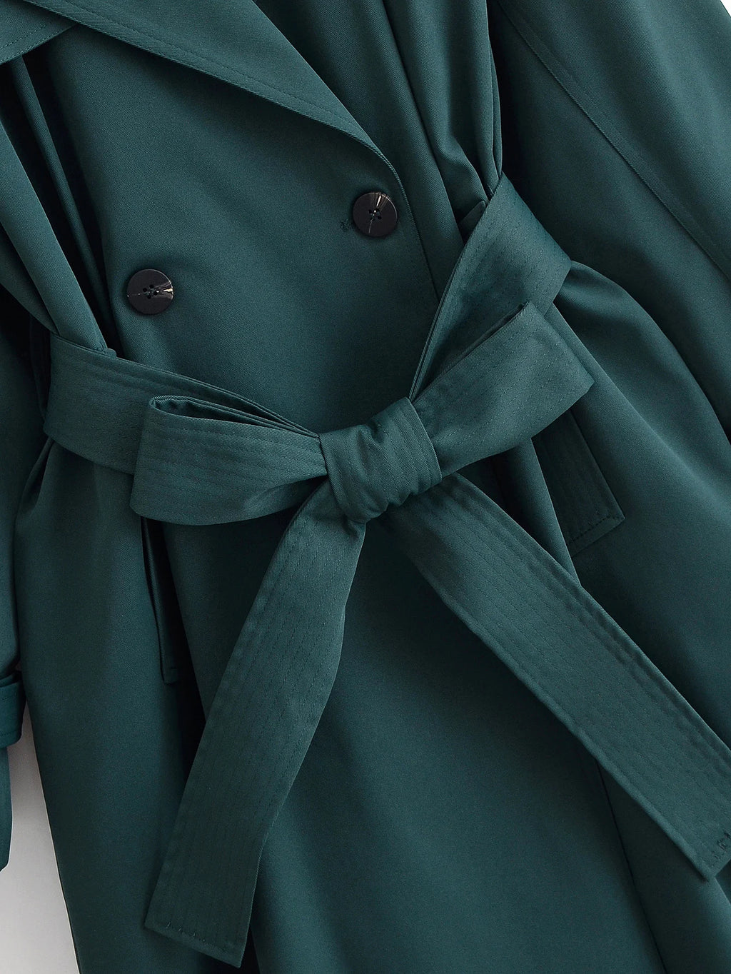 Women Elegant Long Trench Coats Autumn Fashion Double Breasted TrenchCoat With Belt Solid Jacket Streetwear Lady Windbreaker