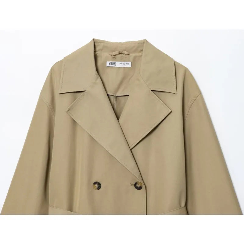 Womne Long Trench Coat With Belt Double Breasted Long Sleeve Lapel Collar Women's Windbreaker Female Outerwears