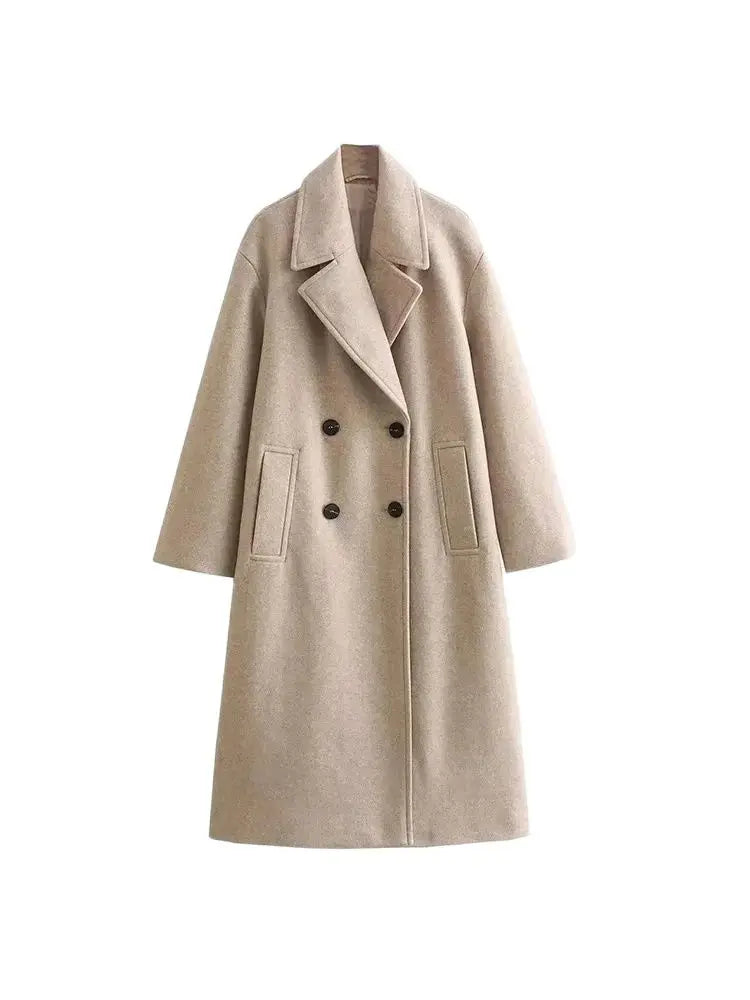 Women's Soft Loose Woolen Coat, Long Sleeve, Welt Pockets, Oversized, Female Outerwear, Chic Overcoat, Fashion