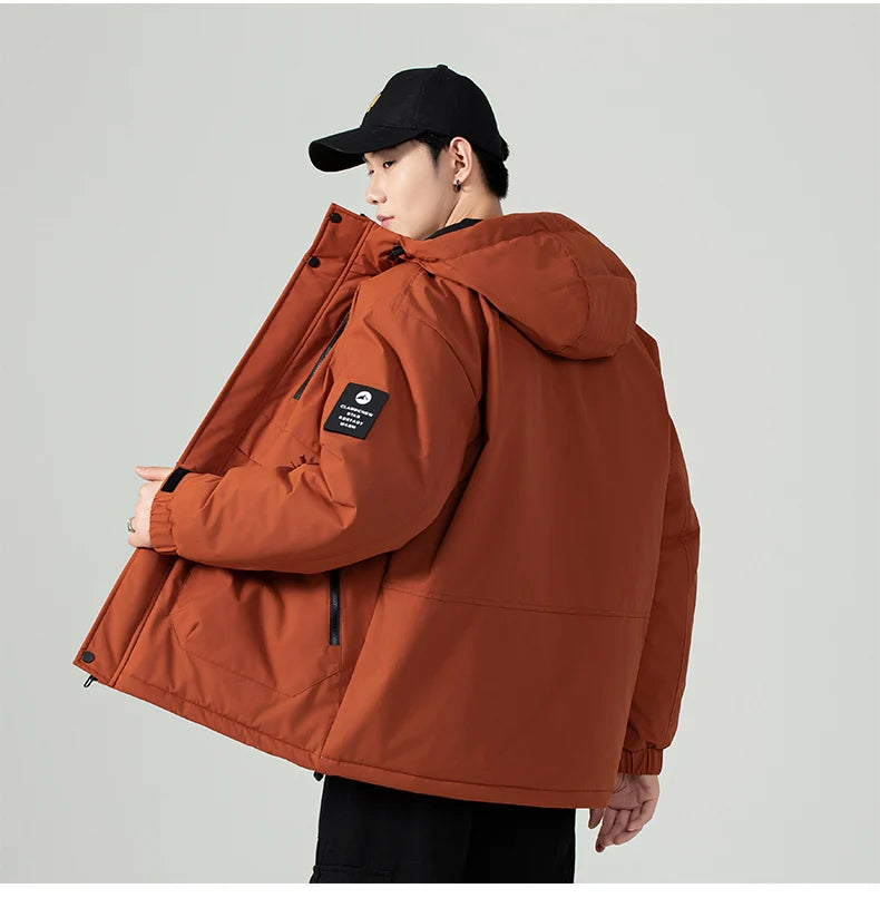 Men's Fishing Jacket  Mountain Climbing Coat Men Thickened Hooded Coat New Winter Loose Men Simple and Fashionable Work Jacket