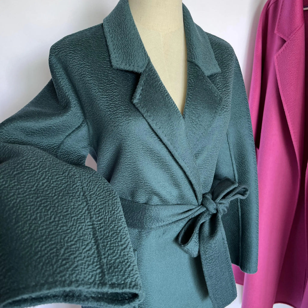 Cashmere Coat Female Winter Mid-Length Corrugated Coat Black Wool Coat Woman Autumn New Casual Fashion Red Beige Lace-Up Coat