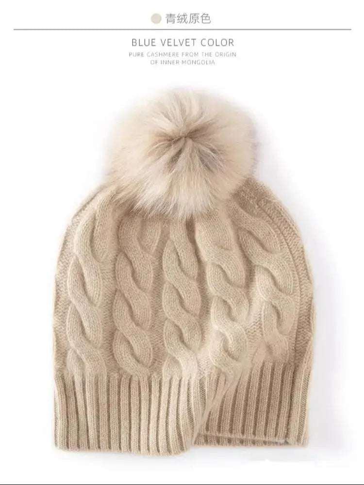 Merino 100% Wool Women's Hat Autumn Winter Thick Warm Casual Fashionable Ear Protection Knitted Cashmere Hat