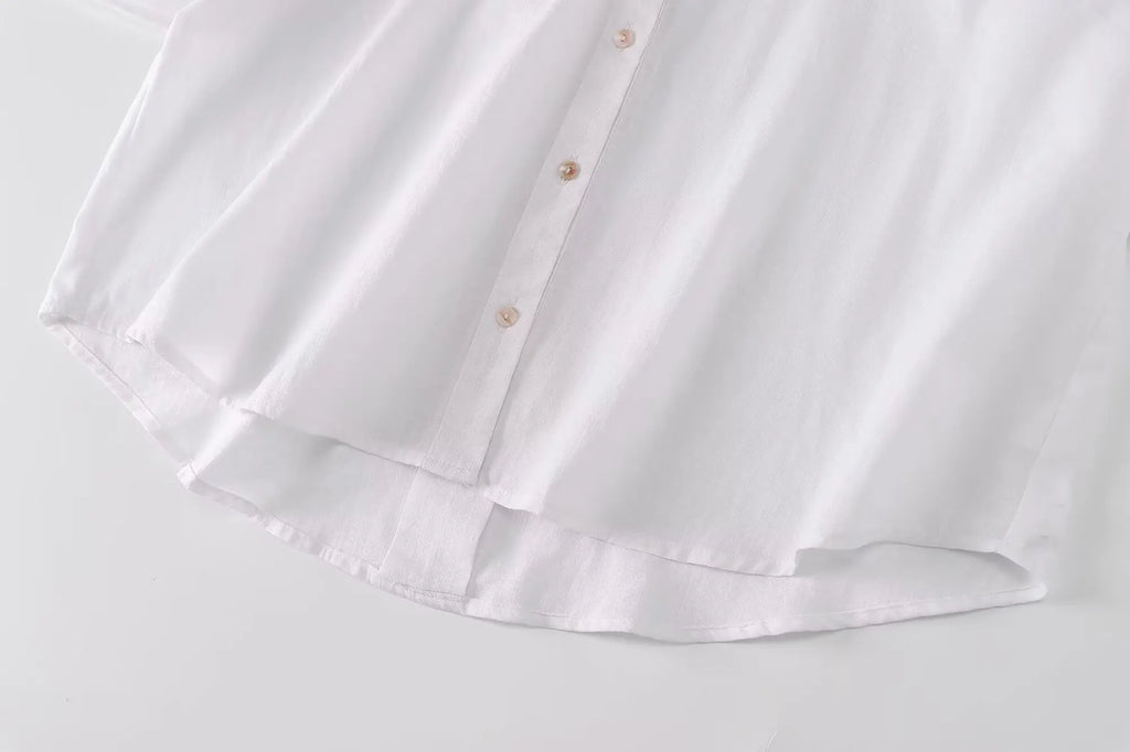 2025 Women Yellow Shirt Fashion Cotton Linen Wide-sleeved Short Shirt Single-breasted Casual Loose Blouse Mujer Roupas