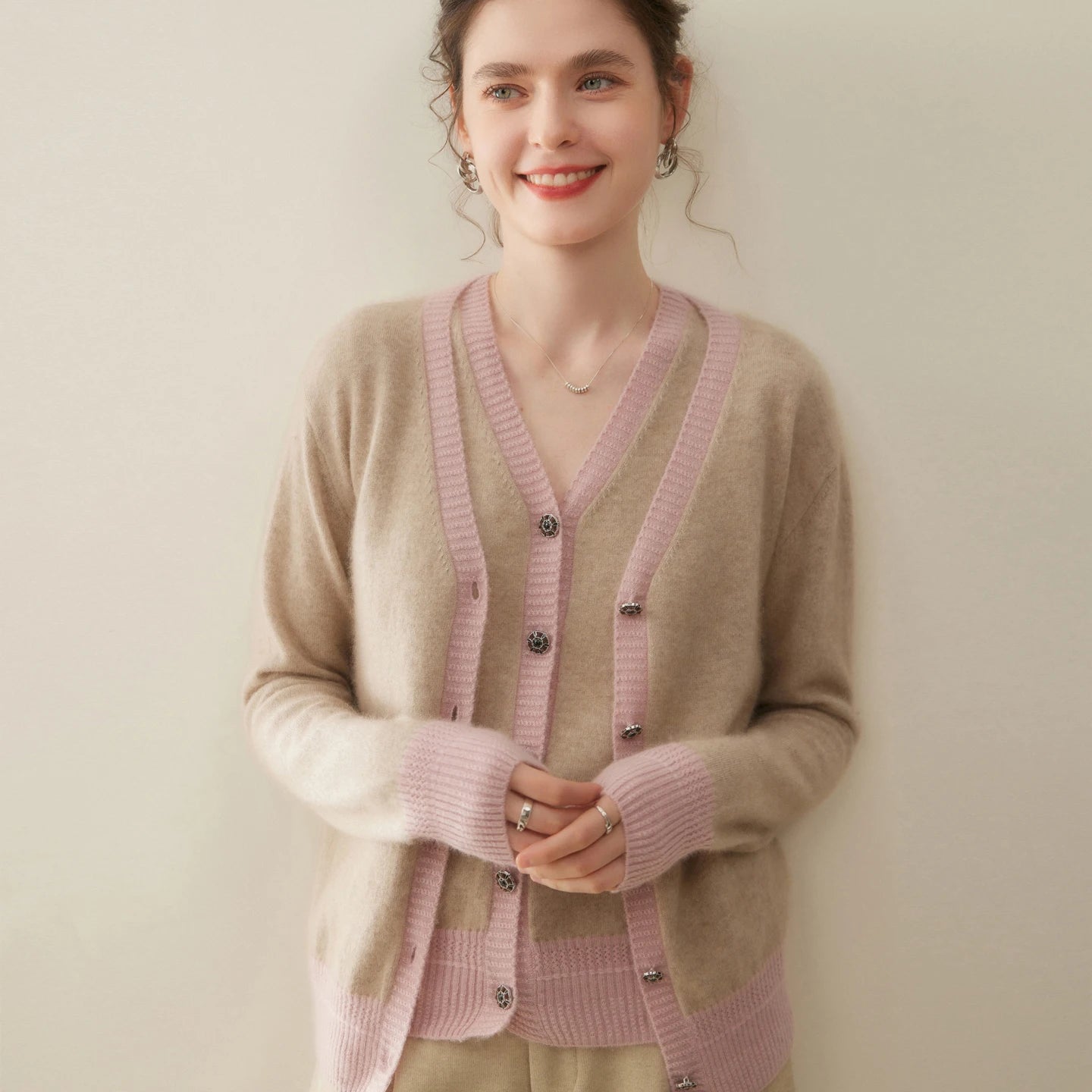 Women Cashmere Sweater V-neck  Cardigan and Vest Set Spring Autumn Winter 100% Cashmere Knitwear Long Sleeve Top Waistcoat Suit