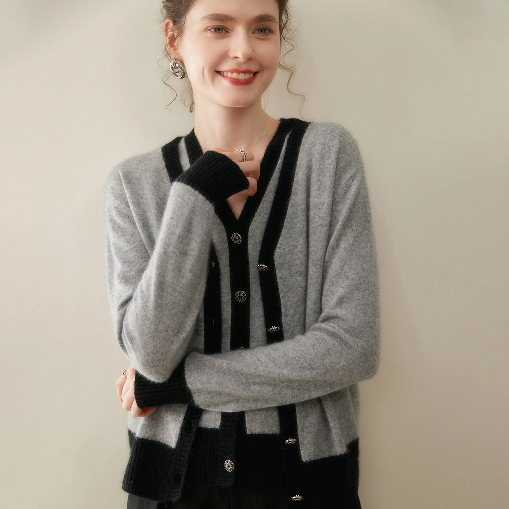 Women Cashmere Sweater V-neck  Cardigan and Vest Set Spring Autumn Winter 100% Cashmere Knitwear Long Sleeve Top Waistcoat Suit