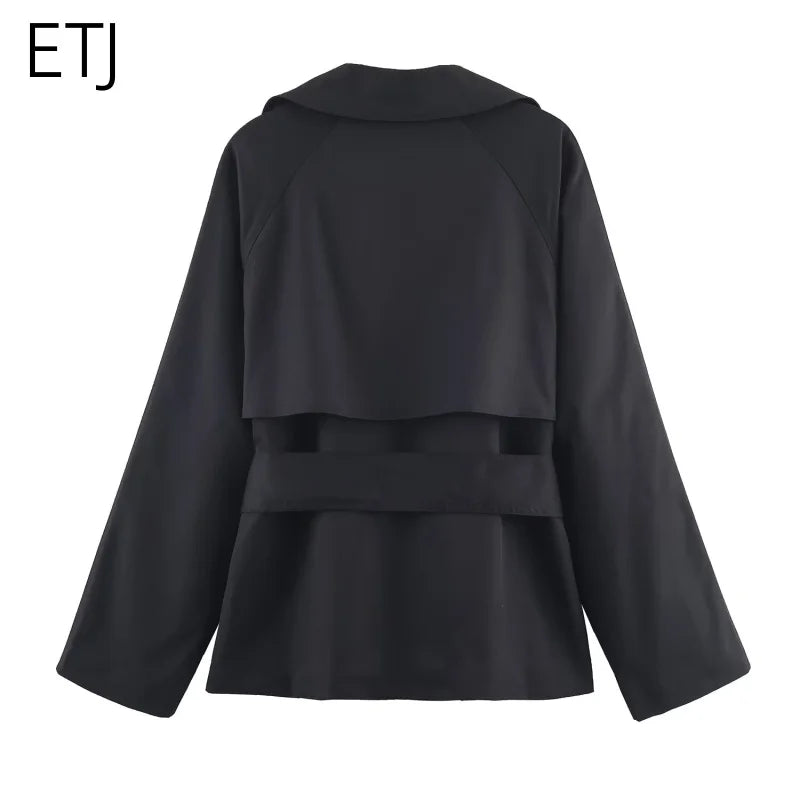 ETJ Autumn 2025 new collection  women's British style lapel double-breasted Maillard color belt casual trench coat