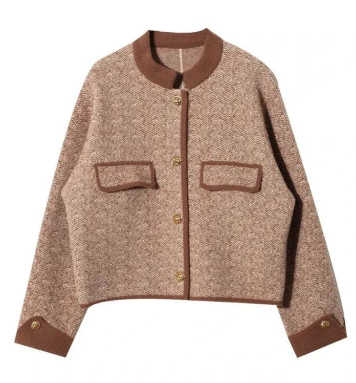 Knitting Wool Blend Coat for Women New In Round Neck Mixtures Jacket Woman Fashion 2025 High Quality Medium Elegant Hot Autumn