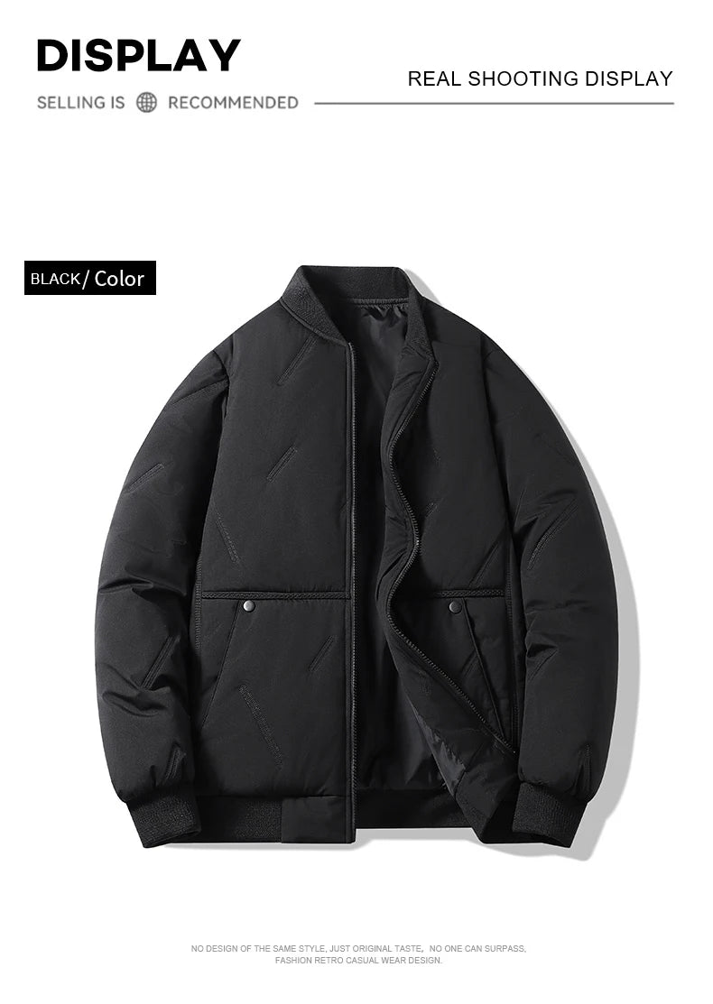 Men's Jacket  Autumn Winter Thickened Warm Comfortable Breathable Casual Coat Outdoor Solid Color Windproof Zippered Jacket
