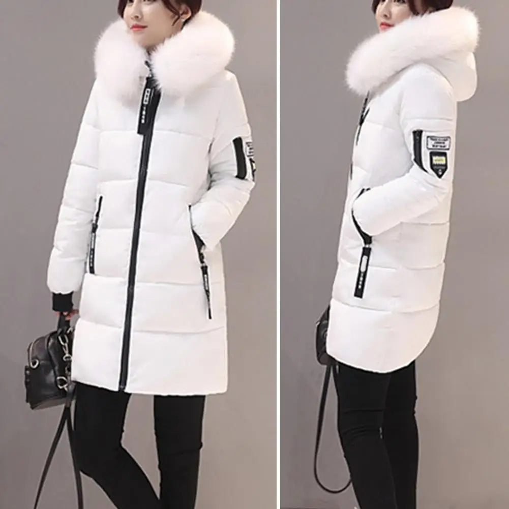 Hooded Cotton Coat Women Hooded Winter Coat Stylish Women's Winter Cotton Coat Thickened Windproof Warm with Hood Zipper Pockets