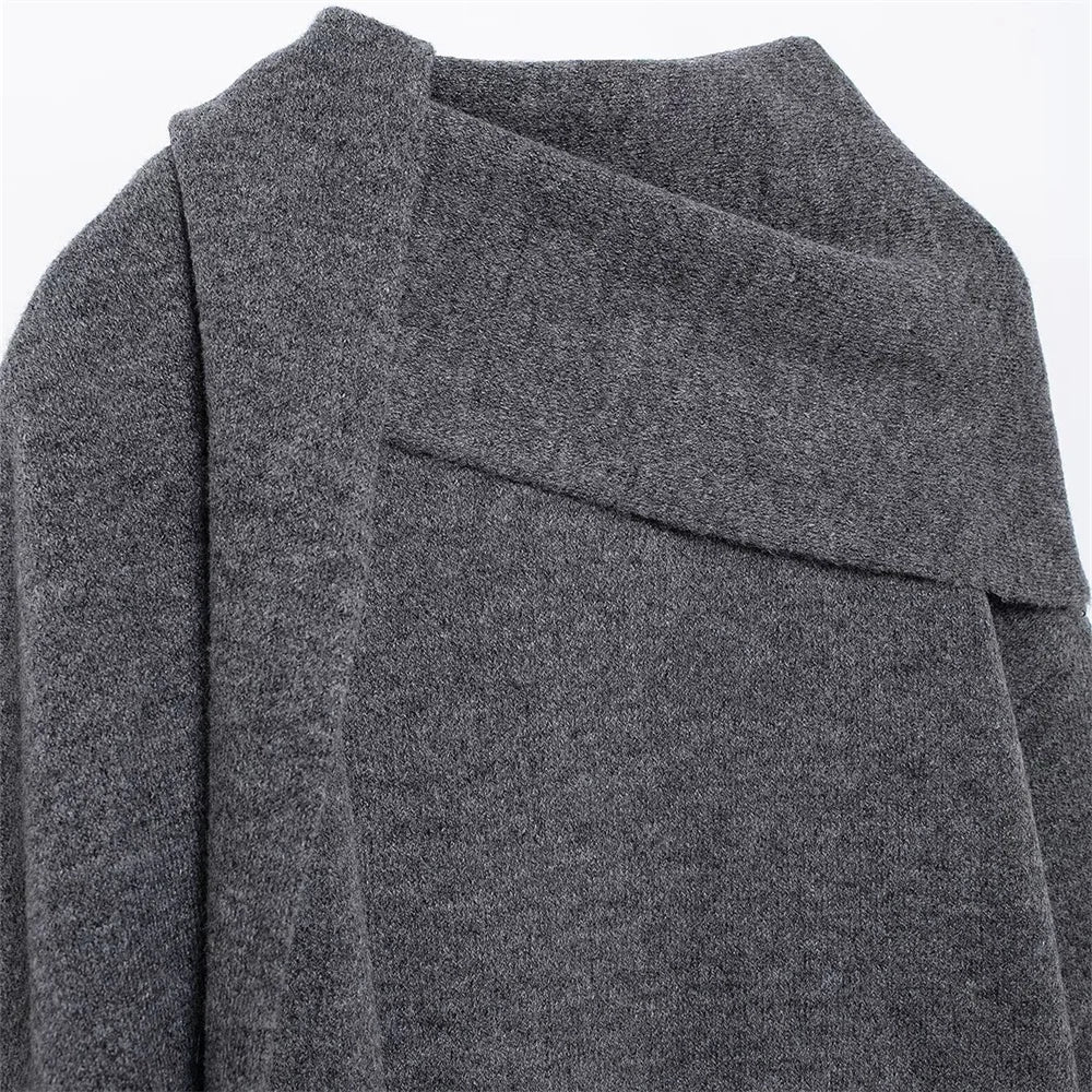 Women's Wear Scarf Loose Versatile Knitted Coat Autumn/Winter New Round Neck Long Sleeve Solid Color Coat