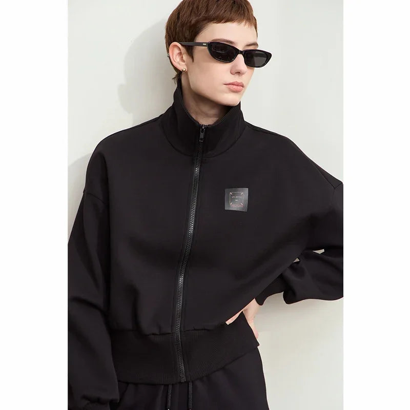 Amii Fall Clothes 2024 Women Casual Zip Up Short Coat Women Sweatshirt Solid Turtleneck Loose Sports Streetwear Jacket 12443222