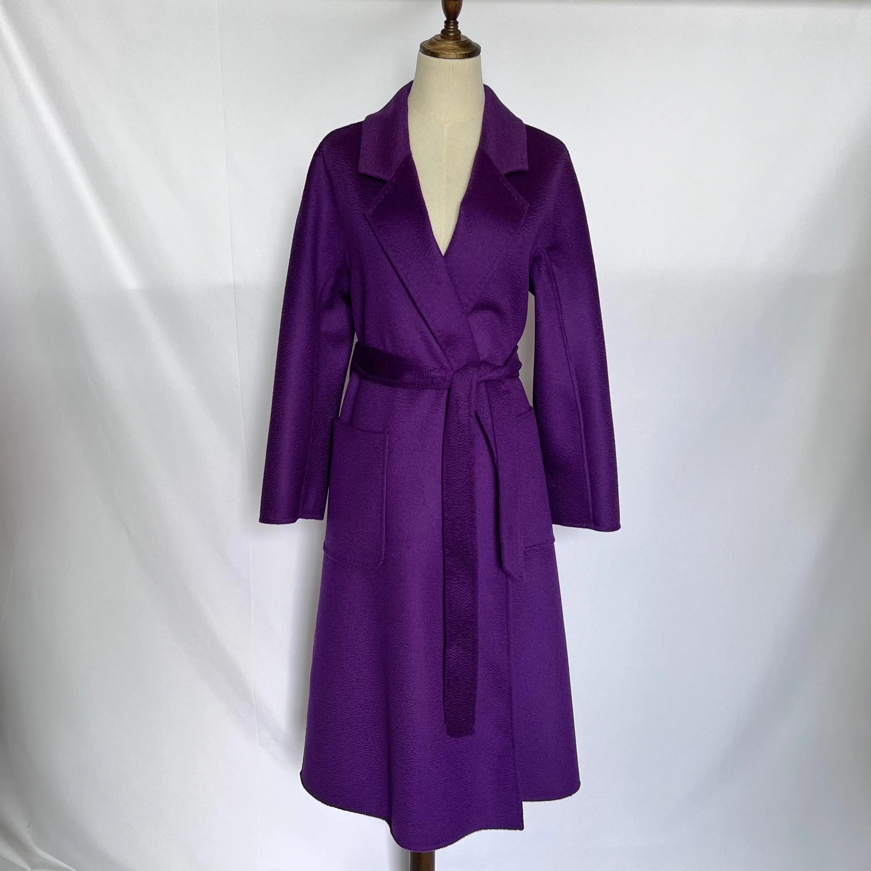 Cashmere Coat Female Winter Mid-Length Corrugated Coat Black Wool Coat Woman Autumn New Casual Fashion Red Beige Lace-Up Coat