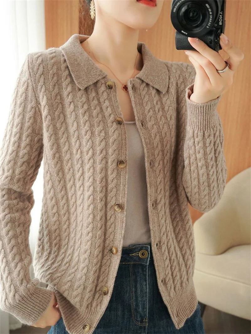 Cashmere Sweater For Women Autumn And Winter New Knitted Cardigan For Women Loose Fitting Woolen Sweater Lapel Jacket Camel XXXL