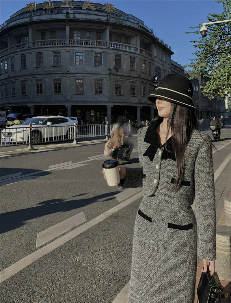 Winter Outfit Women 2024 New Elegant Lady Thickened 2 Pieces Sets Women Sweet Fashion Short Coat High Waist Long Skirt Suits