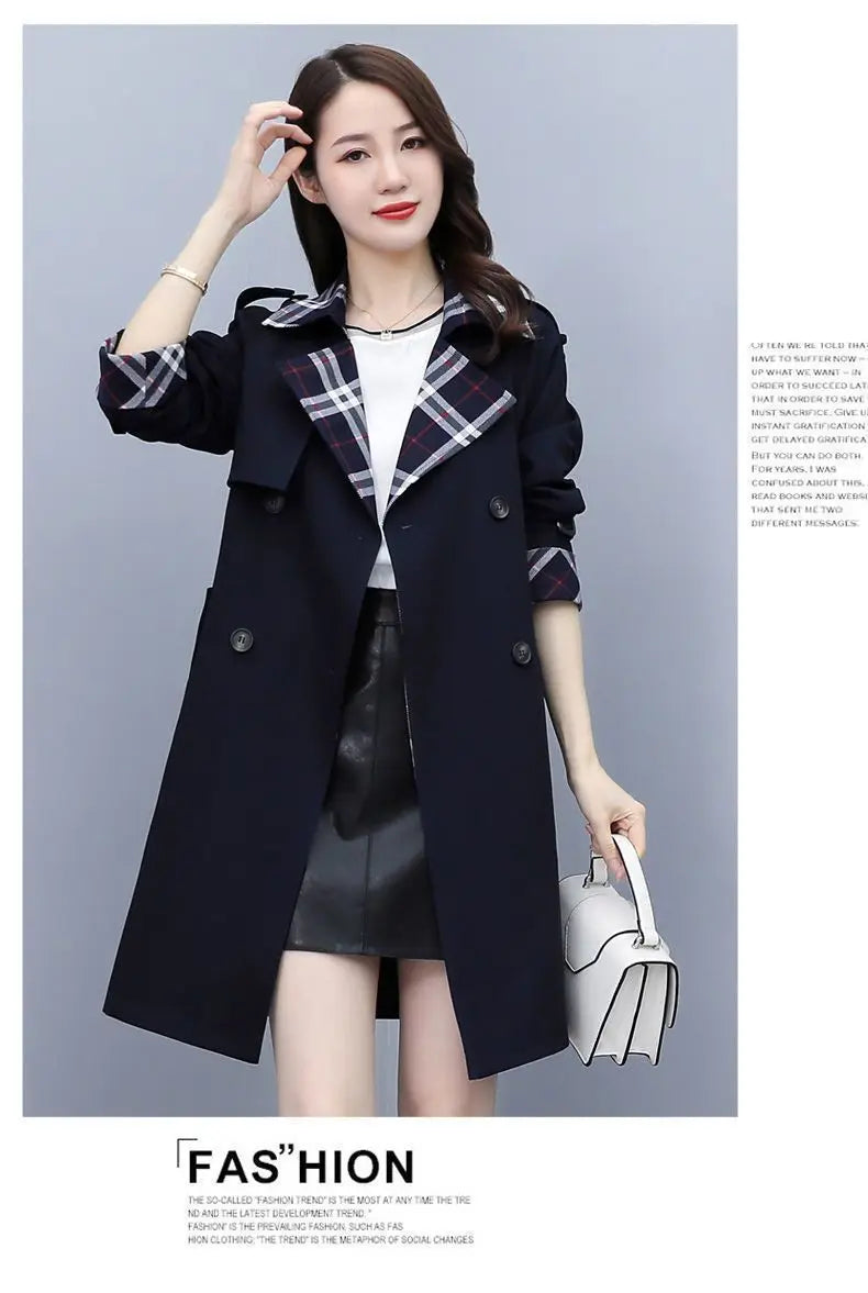 Women Trench Coat 2024 Spring New Style Lapel Collar Khaki Double Breasted Button Office Lady Windbreaker Coat